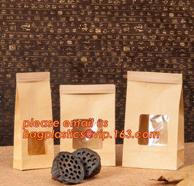 Square Bottom Resealable Zip Lock Snack Kraft Paper Reusable Bag With Matte Window, Kraft Paper Zipper Pouch supplier