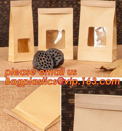 Square Bottom Resealable Zip Lock Snack Kraft Paper Reusable Bag With Matte Window, Kraft Paper Zipper Pouch supplier