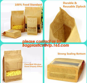 Kraft Stand Up Paper Bags With Clear Window, Brown Kraft Paper Aluminum Foil Reusable Sealable pouch bags supplier