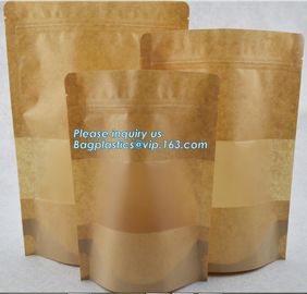 Square Bottom Gusseted Resealable Kraft Paper Stand Up Pouch Rice Packaging Bag With Zipper And Window supplier