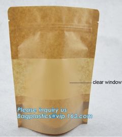 Square Bottom Gusseted Resealable Kraft Paper Stand Up Pouch Rice Packaging Bag With Zipper And Window supplier