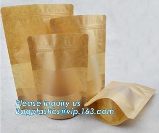 Square Bottom Gusseted Resealable Kraft Paper Stand Up Pouch Rice Packaging Bag With Zipper And Window supplier