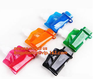 portable foldable water bottle / folding water bag,BPA Free Stand Up Spout Portable Foldable Water Bottle/Bag With Carab supplier