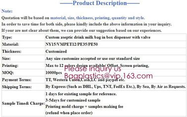 Commercial grade 15l wine bag in box,aseptic milk wine and apple juice bag in box,Filling Aluminum Foil Laminated Clear supplier