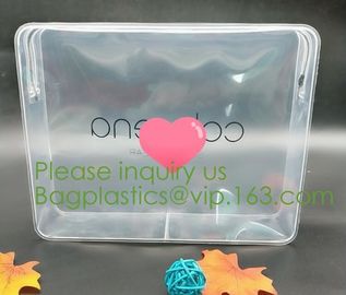 nylon zipper pvc bag Promotional Customize Logo print Transparent PVC plastic clear cosmetic bag with non-woven zipper supplier