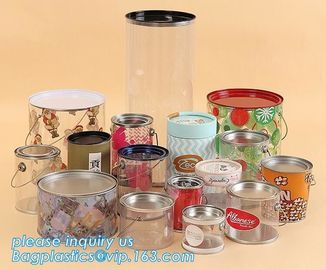 OEM ODM Accepted 680ml Plastic PET Clear Round Can For Mint Storage,Clear 1 gallon PET paint can &amp; lid with metal handle supplier