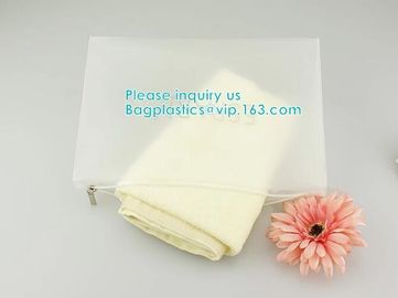 Vinyl transparent pvc bag cosmetic packing, bottom gusset slider k printed pvc zipper bags, clothing packaging bag supplier