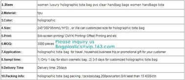 Neon Rainbow Hologram PVC Tote Bag custom holographic handbag PVC handle beach bag,Cosmetic Makeup Travel Pouch,Zipper supplier