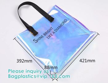 Neon Rainbow Hologram PVC Tote Bag custom holographic handbag PVC handle beach bag,Cosmetic Makeup Travel Pouch,Zipper supplier