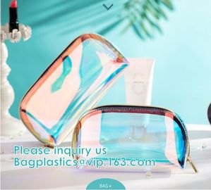 Eco Beauty Holographic Travel Cosmetic Bag,Makeup Bag PVC Holographic Laser Clear Transparent Women Cosmetic Bag handy supplier