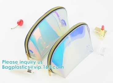 Custom Laser holographic hologram sewing pvc bag pvc cosmetic makeup bag,Women's Metallic Silver Iridescent Holographic supplier