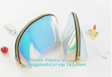 Custom Laser holographic hologram sewing pvc bag pvc cosmetic makeup bag,Women's Metallic Silver Iridescent Holographic supplier