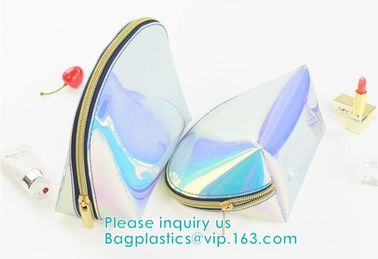 Custom Laser holographic hologram sewing pvc bag pvc cosmetic makeup bag,Women's Metallic Silver Iridescent Holographic supplier