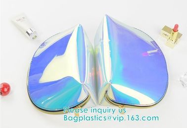 Custom Laser holographic hologram sewing pvc bag pvc cosmetic makeup bag,Women's Metallic Silver Iridescent Holographic supplier