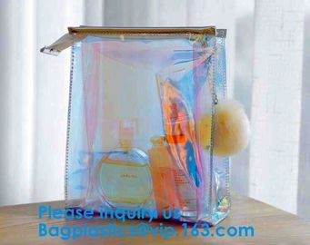 Glossy Rainbow Hologram Vinyl Cosmetic Pvc Bag With Zip Closure,Hologram zipper pvc cosmetic bag supplier