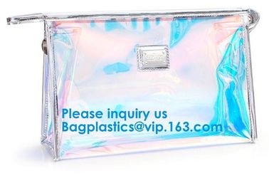 Glossy Rainbow Hologram Vinyl Cosmetic Pvc Bag With Zip Closure,Hologram zipper pvc cosmetic bag supplier