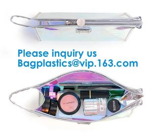 Glossy Rainbow Hologram Vinyl Cosmetic Pvc Bag With Zip Closure,Hologram zipper pvc cosmetic bag supplier