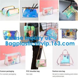 Glossy Rainbow Hologram Vinyl Cosmetic Pvc Bag With Zip Closure,Hologram zipper pvc cosmetic bag supplier
