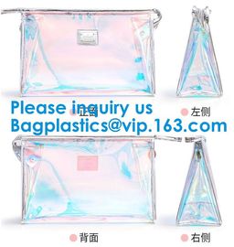 Glossy Rainbow Hologram Vinyl Cosmetic Pvc Bag With Zip Closure,Hologram zipper pvc cosmetic bag supplier