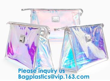 Glossy Rainbow Hologram Vinyl Cosmetic Pvc Bag With Zip Closure,Hologram zipper pvc cosmetic bag supplier
