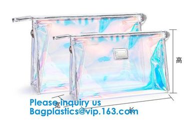 Glossy Rainbow Hologram Vinyl Cosmetic Pvc Bag With Zip Closure,Hologram zipper pvc cosmetic bag supplier