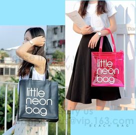 Fashion Clear Pvc Beach Tote Bag For Women,Clear Tote Bags PVC Beach Tote Bag With Black Webbing Handle Bag supplier