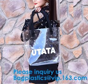 Vinyl PVC Shopping Bag, Shoulder Tote Bag Clear Waterproof Beach Handbag Custom Logo Handle Shopping Bag supplier