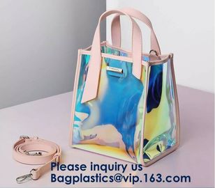 Women Clear Transparent Rainbow Hologram Cosmetic Makeup Travel Wash Clutch Bag,PVC PU Laser Transparent Travel Toiletri supplier