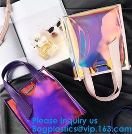 Women Clear Transparent Rainbow Hologram Cosmetic Makeup Travel Wash Clutch Bag,PVC PU Laser Transparent Travel Toiletri supplier