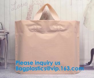 Custom Size Soft Flexi Loop Handle Gold Plastic Shopping Bag Restaurant Takeaway Bag With Printing Square Bottom Plastic supplier