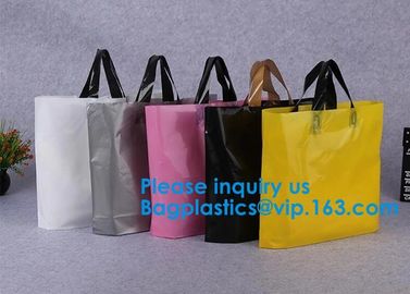 Custom Size Soft Flexi Loop Handle Gold Plastic Shopping Bag Restaurant Takeaway Bag With Printing Square Bottom Plastic supplier