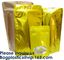 3 Side Seal Metallized Foil Inside Stand Up Zipper Plastic Bags/ Glossy Gold Printing Flat Foil Pouch Bagease Bagplastic supplier