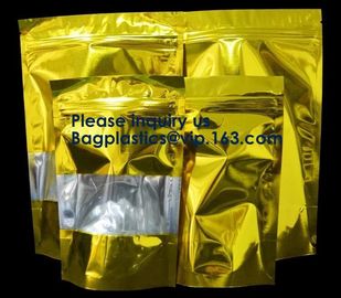 3 Side Seal Metallized Foil Inside Stand Up Zipper Plastic Bags/ Glossy Gold Printing Flat Foil Pouch Bagease Bagplastic supplier