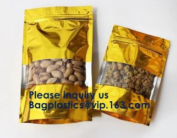 3 Side Seal Metallized Foil Inside Stand Up Zipper Plastic Bags/ Glossy Gold Printing Flat Foil Pouch Bagease Bagplastic supplier