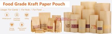 Natural Kraft Paper Flat Bottom Standup Pouch / Food Packaging Bags With Window,Foil Lined Standup Kraft Paper Envelopes supplier