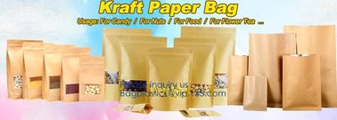 Natural Kraft Paper Flat Bottom Standup Pouch / Food Packaging Bags With Window,Foil Lined Standup Kraft Paper Envelopes supplier