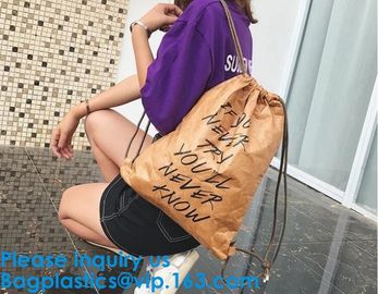 Nature Brown Color Tyvek Drawstring Bag With Two Direction Drawstring,Recycle Dupont Tyvek Paper Drawstring Bag For Girl supplier