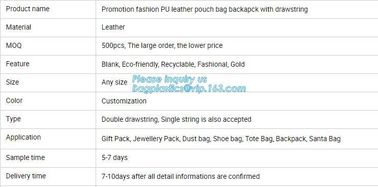 Custom PU Leather Drawstring Bags Leather Pouches with LOGO,Waterproof PU Leather Drawstring Bag, Bagease, Bagplastics supplier