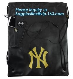 Custom Name Stamping PU Leather Drawstring Bag With Handle Waterproof Promotional Black Drawstring Bag Promotional Detai supplier