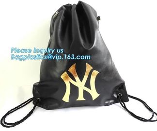 Custom Name Stamping PU Leather Drawstring Bag With Handle Waterproof Promotional Black Drawstring Bag Promotional Detai supplier