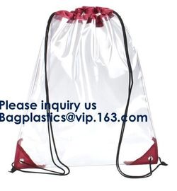 PVC Drawstring Bag Backpack With Solid Bottom Promotional Custom 210D Transparent PVC Clear Drawstring Backpack Bags supplier