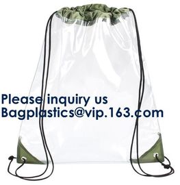 PVC Drawstring Bag Backpack With Solid Bottom Promotional Custom 210D Transparent PVC Clear Drawstring Backpack Bags supplier