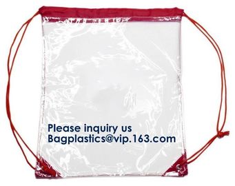 Custom Made PVC Transparent Drawstring Bag For Sports Cloth,Sport Promotional Clear Pvc Beach Shoe Bag Clear Drawstring supplier