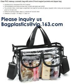 Clear PVC Makeup Cosmetic Bag With Extra 2 Front Magnet Pockets And Zipper Bag,Cosmetic Portable Toiletry Makeup Bag supplier