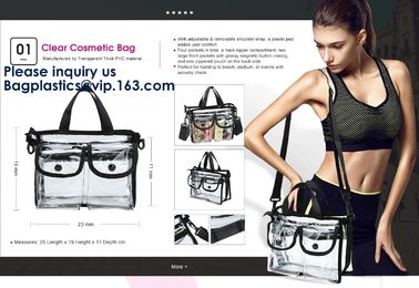 Clear PVC Makeup Cosmetic Bag With Extra 2 Front Magnet Pockets And Zipper Bag,Cosmetic Portable Toiletry Makeup Bag supplier