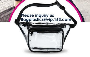 Bagease Clear PVC Fanny Pack With Double Zipper And Adjustable Strap,Clear PVC blacpack with top zipper opening supplier