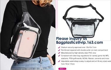 Bagease Clear PVC Fanny Pack With Double Zipper And Adjustable Strap,Clear PVC blacpack with top zipper opening supplier