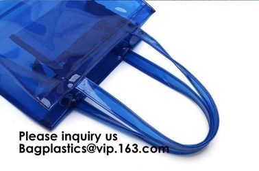 Beach Bag Clear PVC Bag Tote With Inner Pocket And Zipper Closure,PVC Bag Beach Tote With Black Handles, Bagease supplier