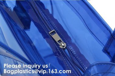 Beach Bag Clear PVC Bag Tote With Inner Pocket And Zipper Closure,PVC Bag Beach Tote With Black Handles, Bagease supplier