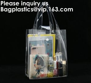 Transparent Makeup Bag Cosmetic Bag Pvc Tote Bag With Clear Handles And Plastic Buckle Closure, crossboady, shoulder supplier